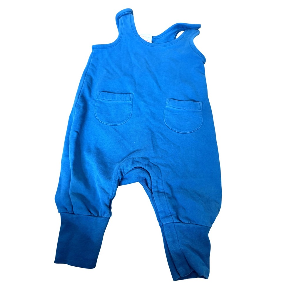 Hanna Andersson Knit Overalls Baby Boys 12-18 Months Blue French Terry One Piece